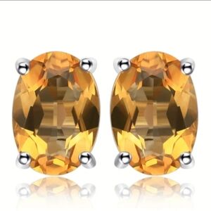 Exquisite Multi-faceted Oval Cut Natural Citrine Earrings Set In Sterling Silver